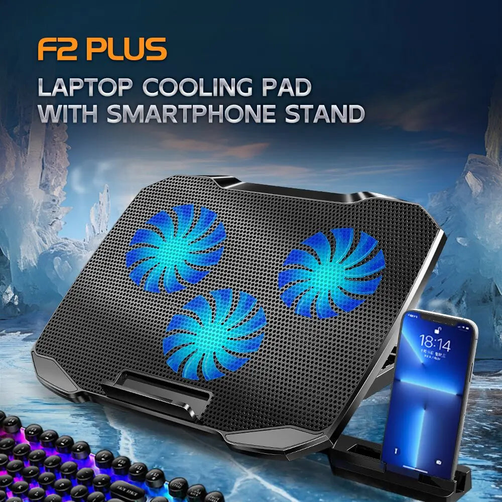 Gaming Laptop Cooling Pad 3 Big Fans for 10-17 Inch Notebook, Laptop Cooler with 5 Height Adjustable, 2 USB Ports