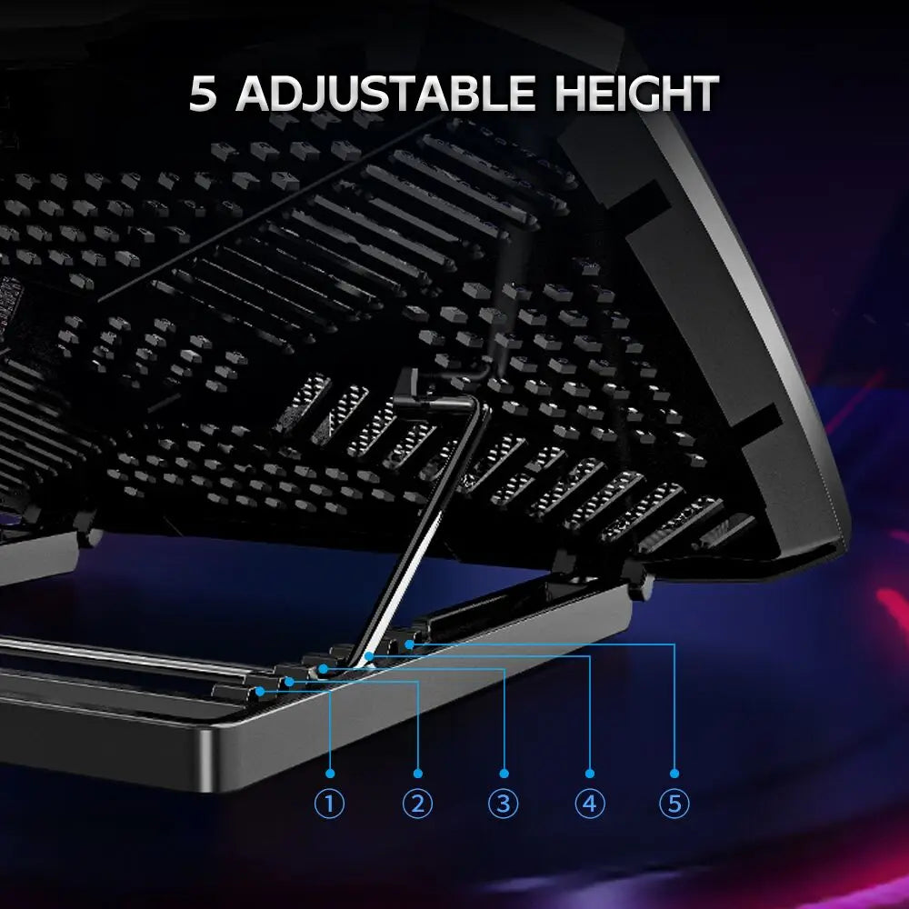 Gaming Laptop Cooling Pad 3 Big Fans for 10-17 Inch Notebook, Laptop Cooler with 5 Height Adjustable, 2 USB Ports