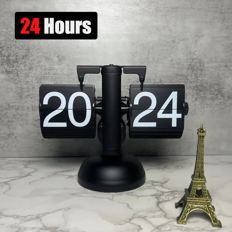 Retro 12H 24H Flip down Clock European Automatic Page Turning Mechanical Time Clocks Desktop Room Office Decor Home