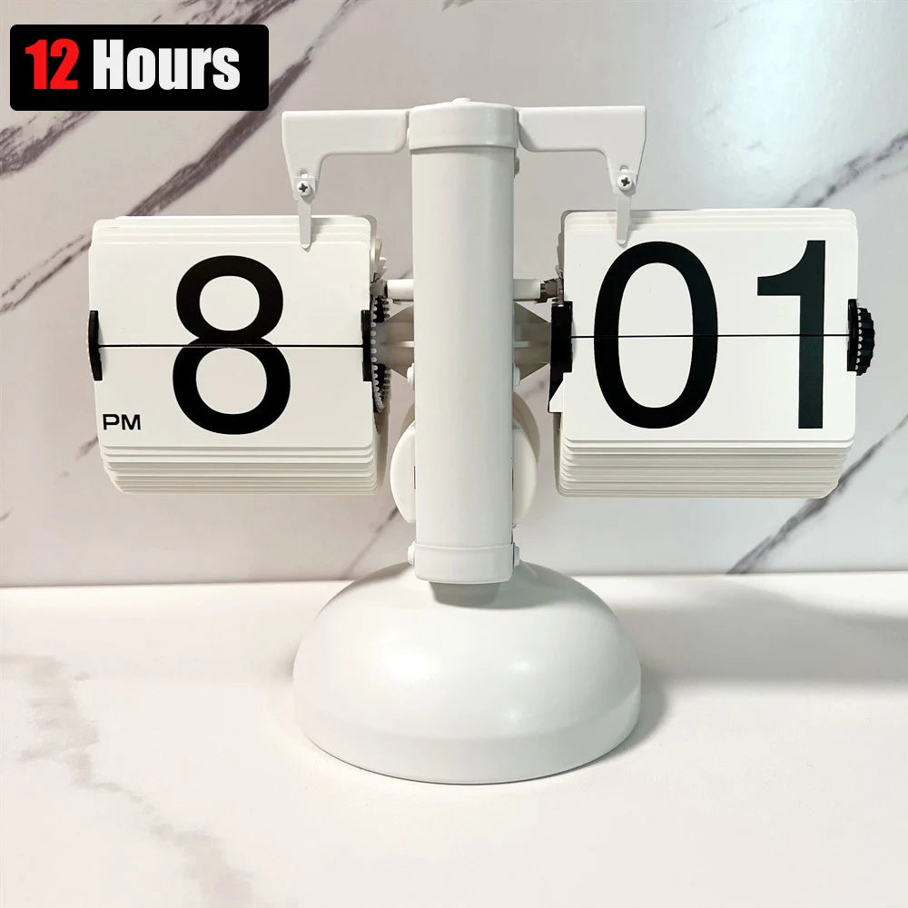 Retro 12H 24H Flip down Clock European Automatic Page Turning Mechanical Time Clocks Desktop Room Office Decor Home