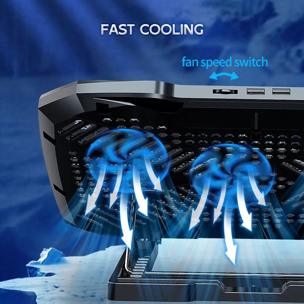 Gaming Laptop Cooling Pad 3 Big Fans for 10-17 Inch Notebook, Laptop Cooler with 5 Height Adjustable, 2 USB Ports