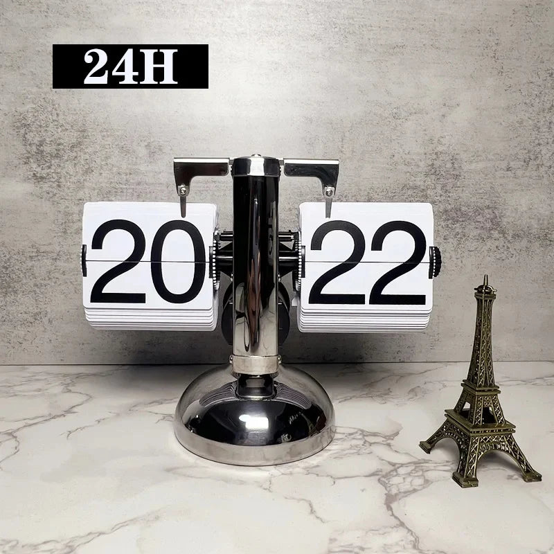 Retro 12H 24H Flip down Clock European Automatic Page Turning Mechanical Time Clocks Desktop Room Office Decor Home