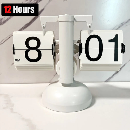 Retro 12H 24H Flip down Clock European Automatic Page Turning Mechanical Time Clocks Desktop Room Office Decor Home