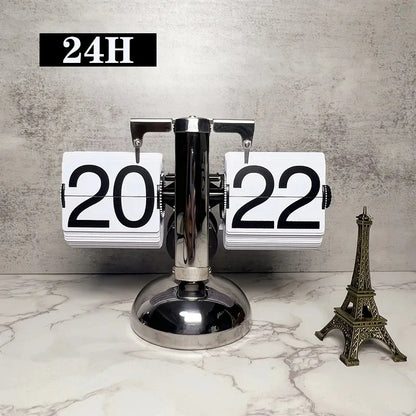 Retro 12H 24H Flip down Clock European Automatic Page Turning Mechanical Time Clocks Desktop Room Office Decor Home